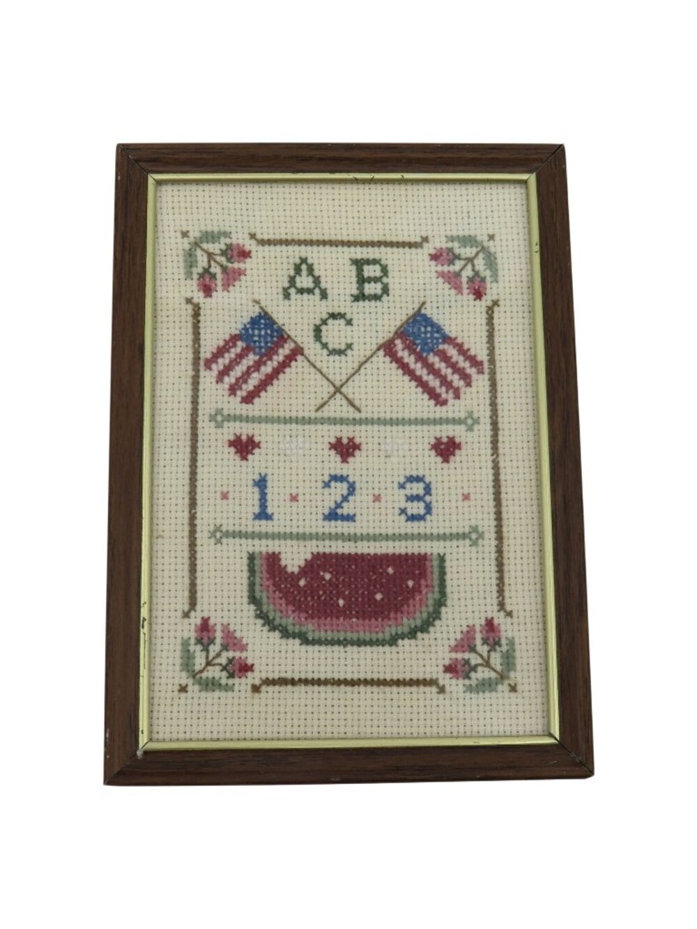Handmade Summer USA America 250 Themed Cross Stitch Sampler Framed Hanging Decor